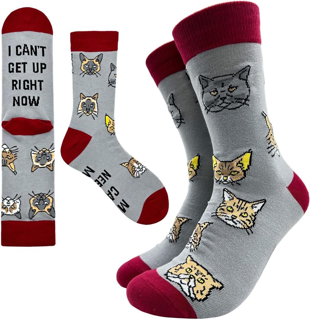 Cat Lover Novelty Funny Breathable Printed Cotton Socks, Unisex Cozy Knitted Crew Socks, Gifts for Cat Owner Mom, Friend Bestie Coworker BBF, Mothers Day Mom Gifts