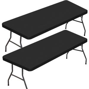 BDDC 2 Pack Rectangle Fitted Table Covers for 6 Foot Tables 30" x 72" Stretchy Spandex Black Table Cloth, Washable & Wrinkle-Resistant Tablecloth for Indoor/Outdoor Picnics, Patios & Events