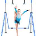 Safly Fun Gymnastics Bar for Kids 3-9, Foldable & Adjustable 35"-51", Supports 140Lbs with Pad, Easy to Assemble, Gymnastics Equipment for Indoor/Outdoor Training (Blue)