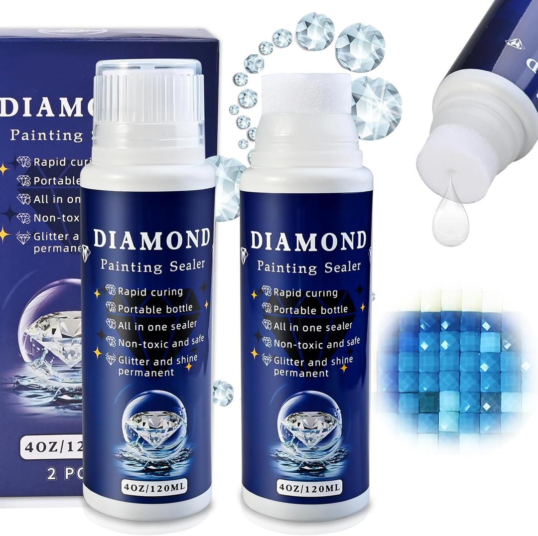 2pcs Diamond Painting Sealer Protectant Brightener(120ml*2), Diamond Art Painting Accessories Glue, Diamond Art Glue Sealer Supplies Clear Finish Permanent Hold & Shine Effect (8OZ)