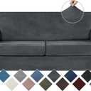 WEERRW Velvet Couch Covers for 2 Cushion Couch Sofa - High Stretch Luxury Velvet Plush 3 Pieces Sofa Slipcovers with Elastic Bottom, Furniture Protector for Pets, Machine Washable, Dark Grey, Medium