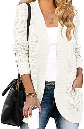 MEROKEETY Womens Long Sleeve Open Front Cardigans Chunky Knit Draped Sweaters Outwear. L