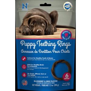 N-Bone Puppy Teething Rings Grain-Free Blueberry & BBQ Flavor Dog Treat, 6 Count Bag, 7.2-oz (EXP 05/04/27)