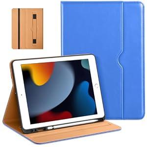 Bokeer for iPad 9th / 8th / 7th Generation (2021/ 2020/ 2019) 10.2 Inch Case, Multi-Angle Viewing Stand Folio Cover with Pencil Holder and Pocket, Built-in Hand Strap, Auto Sleep Wake, Royal Blue