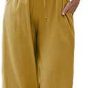 Faleave Women's Cotton Linen Summer Palazzo Pants Flowy Wide Leg Beach Trousers with Pockets (Yellow, S)