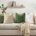 decorUhome Summer Couch Euro Sham Throw Pillow Covers 22x22 Set of 2, Decorative Soft Velvet Modern Cozy Chenille Pillow Cases with Elegant Design for Sofa Bed Living Room Home Decor, Moss Green