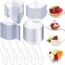 Tessco 200 Pcs Mini Appetizer Plates with Spoons Forks Disposable Mini Dessert Plates Plastic Appetizer Bowls Tiny Individual Serving Trays for Party(Clear, Modern)