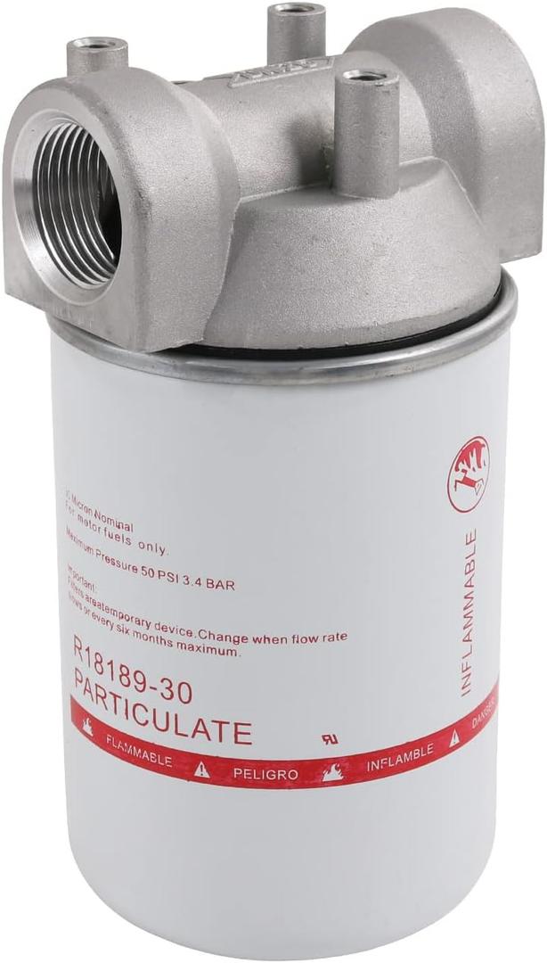High Flow Fuel Filter, 1 NPT 30 Micron Spin-on Cartridge Style for Mobile and Stationary Fuel Pump Tank Boat