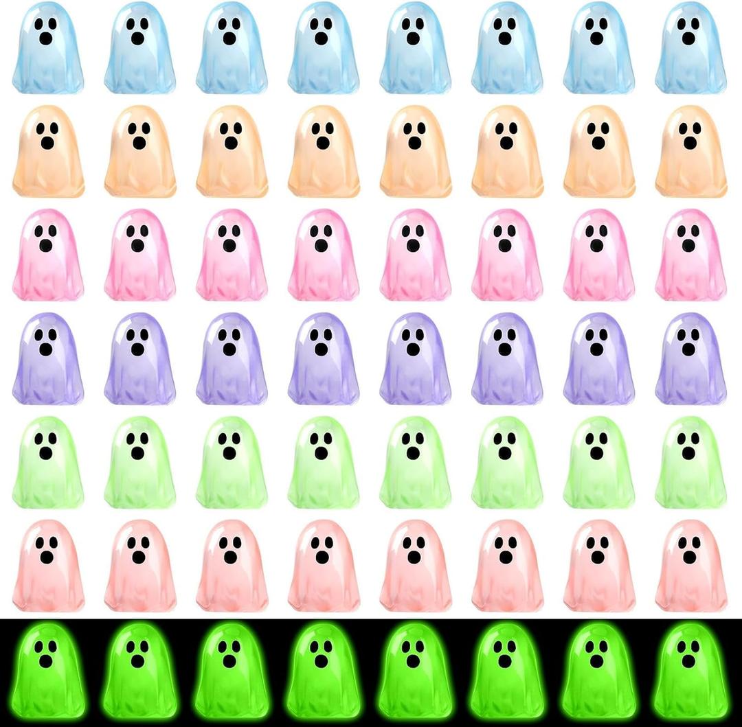 56 Pcs Luminous Mini Ghosts,Halloween Tiny Resin Ghosts Figures Glow in The Dark mini Ghosts Miniature Statue for Plant Pot Landscape Lawn Landscape Home Party Decor