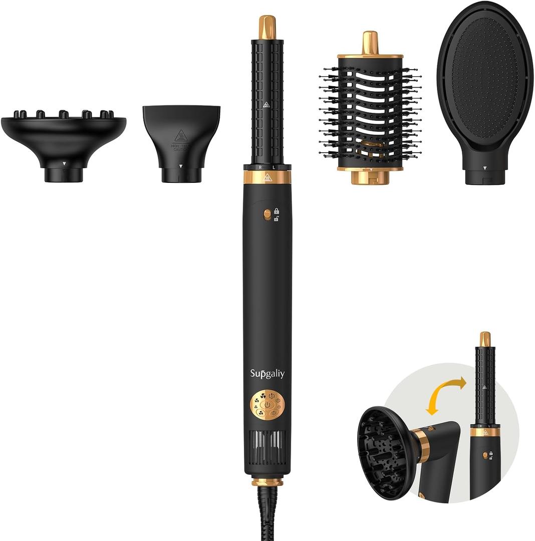 SUPGALIY Air Styler 5 in 1, Hair Dryer Brush & MultiStyler with 110,000 RPM HighSpeed Powerful Motor, AutoWrap Curler, Cushion Massager, Oval Brush, Diffuser, Nozzle Attachment