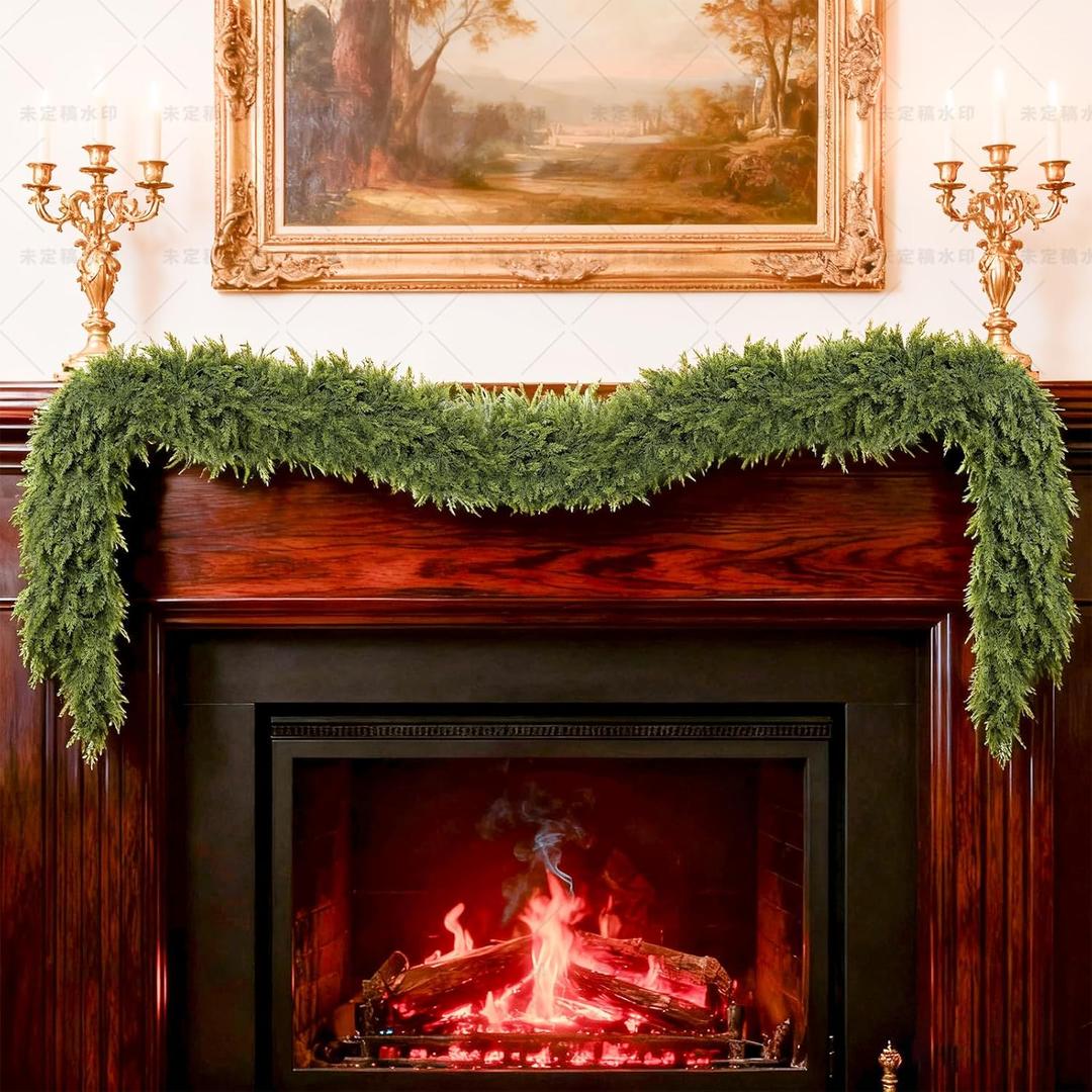 6/9ft Christmas Cedar Garland Artificial Realistic Soft and Thickness Green Faux Fake Full Cedar Pine Garland for Table, Mantle, Wall, Indoor, Outdoor Christmas Decorations (6FT)