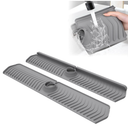 30" Silicone Faucet Mat for Kitchen Sink Splash Guard, Foldable Faucet Draining Pad, Large Sink Splash Guard with Snap Button Lock, Adjustable Countertop Protector Tray (Gray)