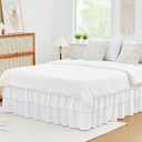 Vocander 2 Layer Bedskirt,White Queen Size Bed Skirt 14 Inch Drop Easy to Put On,Elastic Wrap Around Dust Ruffle for Bed Frame & Mattress,Luxury Bedskirt for Adjustable Bed Microfiber Fabric