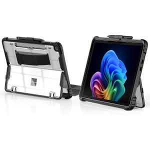 TiMOVO Case for Microsoft Surface Pro 12 Inch 2025 with Pen Holder, Rugged Clear Back Protective Cover with Removable Hand Strap, Compatible with Type Cover Keyboard, Black
