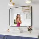 Koonmi Bathroom Mirror, 30X36 Inch Black Metal Framed Mirror for Bathroom, Tempered Glass, Anti-Rust, Rounded Rectangle Mirror for Restroom, Bedroom, Black
