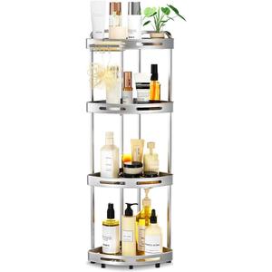 Corner Shower Caddy Stand, 4 Tier Rustproof Standing Shower Organizer with Soap Holder, Aluminum Shower Shelf for Bathroom Storage, Silver