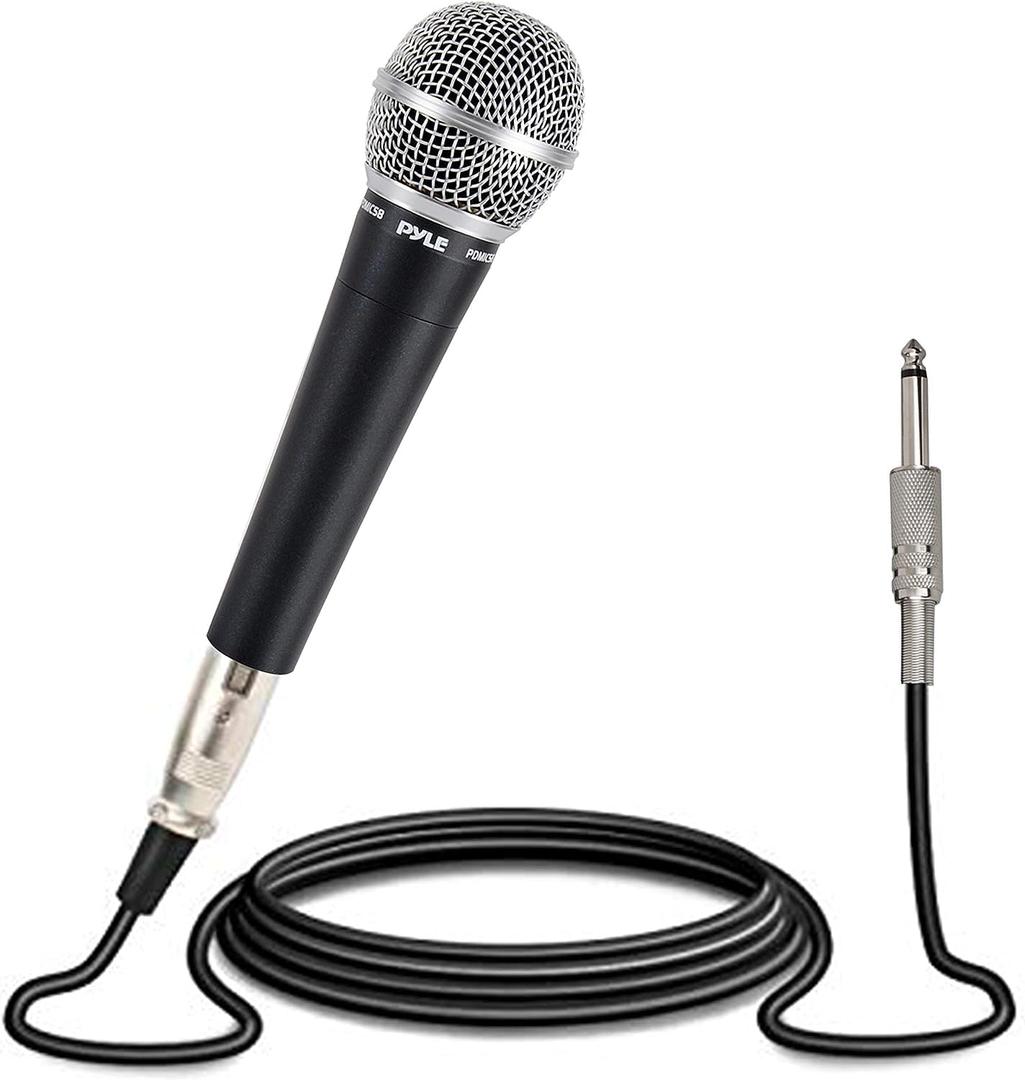 Pyle Karaoke Microphone, Dynamic Mic for Singing, Microphone with Moving Coil, Cardioid, Unidirectional, Inc 15ft XLR Audio Cable to 1/4" Audio Connection