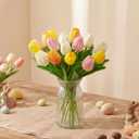 Tigeen 16 Pcs Fake Flowers Tulips 13" Artificial Flower Mother's Gift Day Centerpieces for Tables Decorations for Spring Easter Home Kitchen Wedding Bouquet Bulk