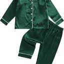 Multitrust Baby Girls Boys Silk Pajamas Set Solid Long Sleeve Button Down Shirts Tops and Pants Infant Satin Pj Lounge Sets (6-7 Years, Green)