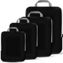 PANDA JOYS 4 Set Compression Packing Cubes Travel - Travel Accessories Expandable Packing Organizers for Carry On - Essentials Luggage Bags - Black, 17.5"L x 12.75"W x 4"H