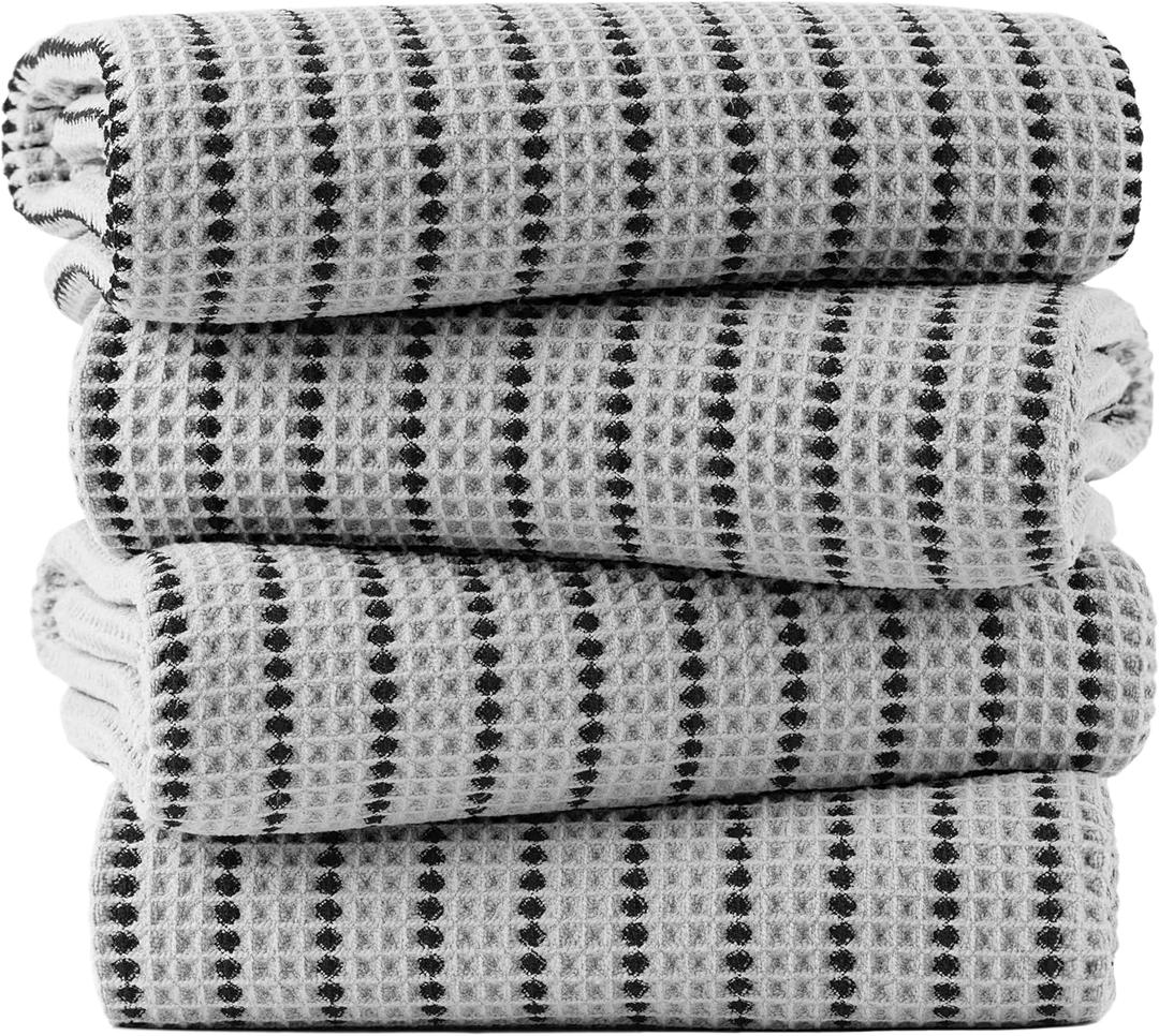 POLYTE 430 GSM Microfiber Oversize Quick Dry Lint Free Bath Towel, 60 x 30 in, 4 Pack (Waffle Weave)