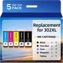 Replacement for 302XL Ink Cartridge High-Yield Remanufactured for Epson T302XL Ink Cartridges Ink Cartridges for Epson Expression Premium XP-6000 XP-6100 Printer (PBK/BK/C/M/Y, 5 Pack)