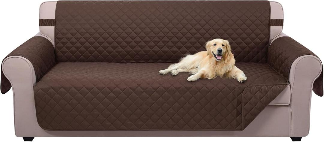 U-NICE HOME Large Sofa Cover Reversible Couch Cover for Dogs with Elastic Straps Water Resistant Furniture Protector for Pets Couch Cover for 4 Cushion Couch (Oversized Sofa, Chocolate/Chocolate)