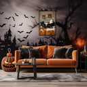 Halloween Ghost Black Cat Bubblebath Canvas Posters Bathroom Cute Ghost Wall Art Goth Dark Academia Spooky Bubblebath Prints Painting For Living Room Bedroom Wall Decor 16x24in Unframed (16L" x 24W", Multi 12)