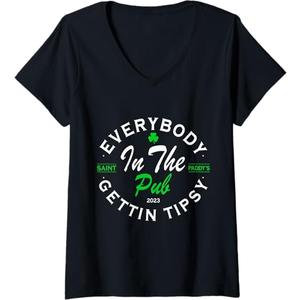 Womens Everybody In The Pub Getting Tipsy St Patricks Day Shamrock T-Shirt, Medium Black
