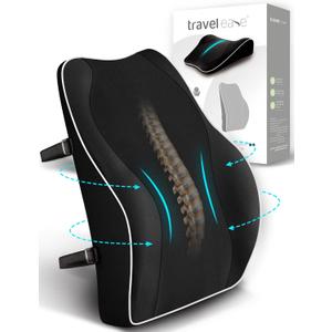 Travel Ease Ergonomic Lumbar Support Cushion, Memory Foam Back Support Cushion for Office Chairs with Skin-Friendly Cover for Comfort (Black)