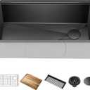 KRAUS Kore Workstation 32-inch Undermount 16 Gauge Black Stainless Steel Single Bowl Kitchen Sink in PVD Gunmetal Finish with Accessories, KWU110-32/PGM 