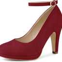 Perphy Round Toe Mary Jane Pumps Chunky Heels Sandals for Women (6.5, Burgundy)