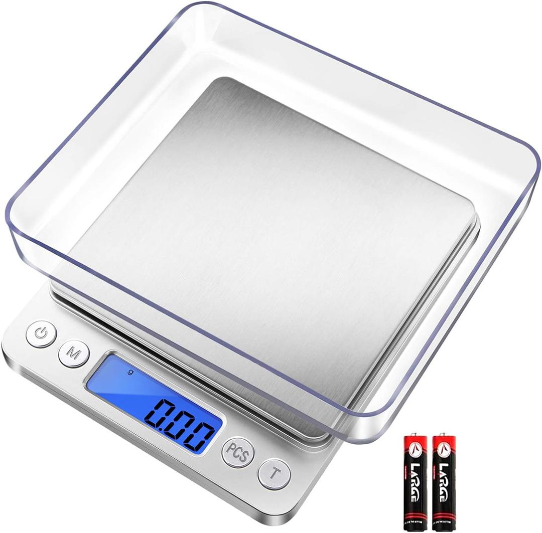 Fuzion Digital Gram Scale .01 Gram Accuracy, 500g Small Jewelry Scale, Mini Kitchen Food Scale for Herb, Powder, Gold, Coin - Weight Gram and Oz (Silver)