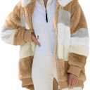 Dokotoo Womens 2025 Winter Fuzzy Fleece Jacket Hooded Color Block Patchwork Cardigan Coats Outerwear with Pockets (Small)