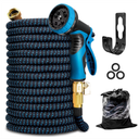 KOTTO Expandable Garden Water Hose, 10 Spray Nozzles, Anti-Rust Solid Brass Connector, Lightweight No-Kink Flexible Blue 150ft