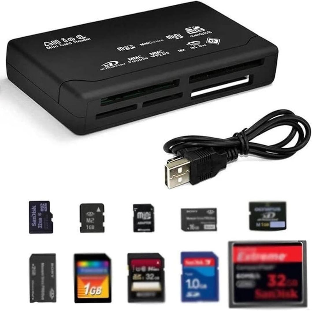 USB 2.0 All in One PC Memory Card Reader Adapter and Write Plug OSX Windows Chrome Compatible for SD/ MMC/ SDHC/ XD/ M2/ Memory Stick/ Micro SD/ CF/ Pro&Duo Cards