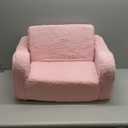 Kids Sofa, 2-in-1 Flip-Out Foam Couch with Soft Sherpa Cover, Cozy Play Lounge Chair, Pink (Medium)