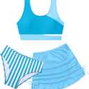 BAVADER Girls Swimsuit Cutout Tropical Floral Bathing Suit for Girls 3 Pcs Bikini with Drawstring Cover up Skirt 11-12Y