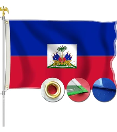 STREBAN Haitian Flag 3x5 Outdoor - Embroidered Design Heavy Duty Polyester with Sewn Stripes, Brass Grommets
