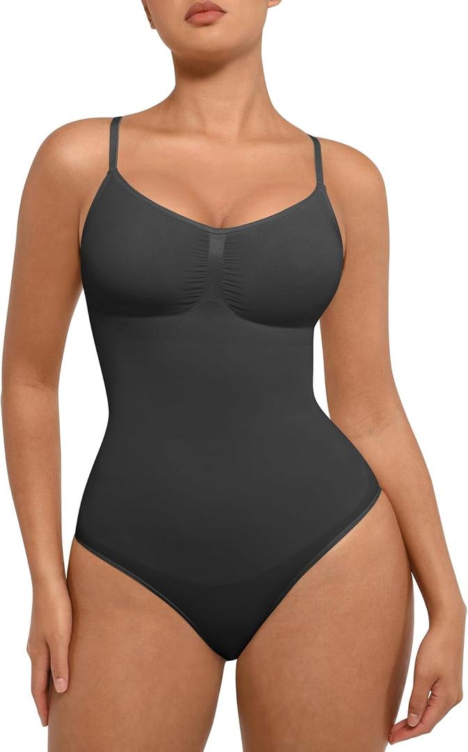 FeelinGirl Shapewear Bodysuit for Women Tummy Control Seamless Sculpting Full Body Shaper Snatched Waist Bodysuit (X-Small-Small, Black)