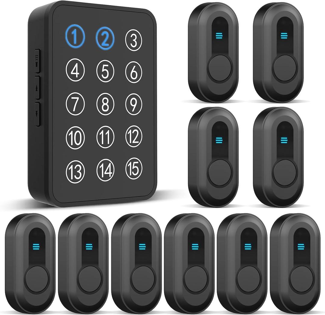 Wireless Emergency Call Button System - 500 Ft Range Caregiver Pager with LED Display, 10 Waterproof Alert Buttons & 1 Receiver for Elderly, Patients, Disabled at Home, Hospital, Clinic