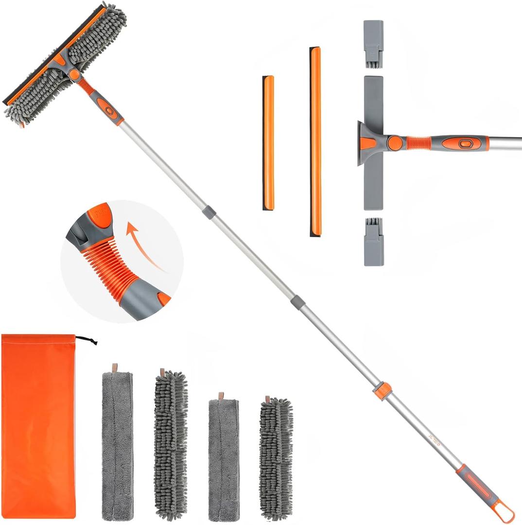Eazer 64'' Squeegee Window Cleaner 2 in 1 Rotatable Window Cleaning Tool Kit with Telescopic Pole, Window Washing Equipment with Bendable Head for Indoor/Outdoor Window and Car Glass Eazer 64'' Squeegee Window Cleaner 2 in 1 Rotatable Window Cleaning Tool Kit with Telescopic Pole, Window Washing Equipment with Bendable Head for Indoor/Outdoor Window and Car Glass