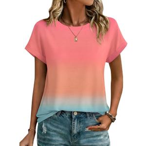 Zeagoo Womens Tops Short Sleeve Cute Summer Blouses Crew Neck Dressy Casual T Shirts Work Clothes S-2XL (M)