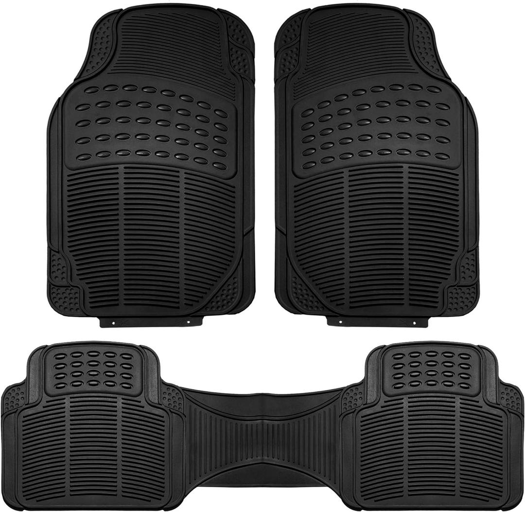 FH Group Automotive Floor Mats Solid ClimaProof for all weather protection Universal Fit Trimmable Heavy Duty fits most Cars, SUVs, and Trucks, 3pc Full Set Black