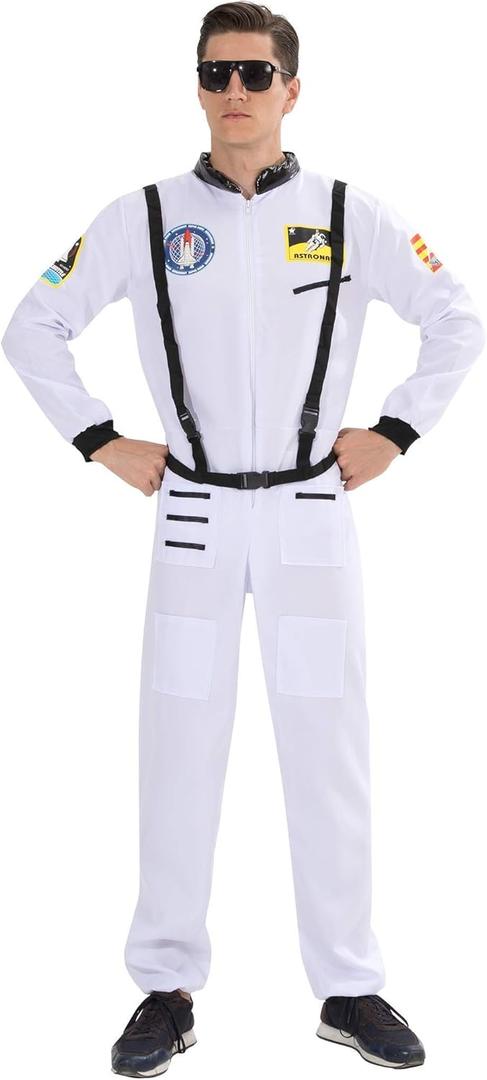 EraSpooky Astronaut Costume Men Halloween Spaceman Suit Adults Pilot (Medium, White)