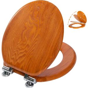 Angel Shield Wood Veneer Natural Toilet Seat with Quiet Close,Easy Clean, Quick-Release Hinges(Round,Wood)