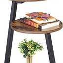 BEWISHOME Round End Table Side Table with Metal Frame, Accent Nightstand Bedside Table with 3-Tier Shelves, Small Couch Coffee Table for Living Room Bedroom Rustic Brown KTZ41Z
