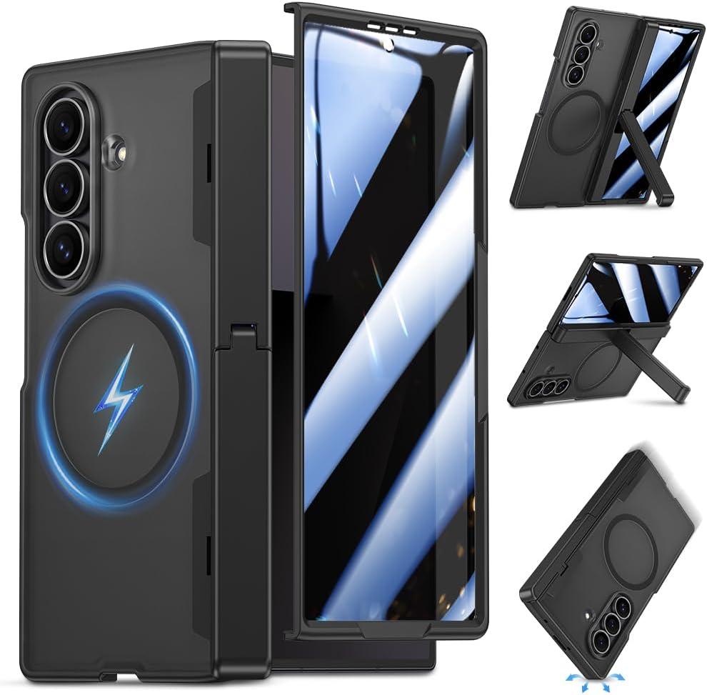 Goton for Samsung Galaxy Z Fold 7 Case with Privacy Screen Protector, Black | Compatible with MagSafe & Hidden Kickstand & Hinge Protection, Shockproof Double-layer Magnetic Protective Phone Cover