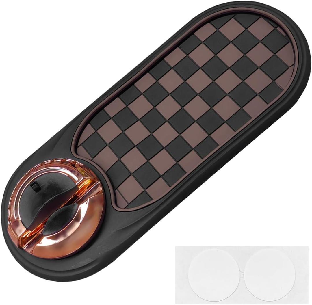 Multifunction Car Anti-Slip Mat, Rotatable Temporary Parking Number, Universal Auto Dashboard Organizer Pad Accessory for Phones, Sunglasses, Keys (Brown/Gold)