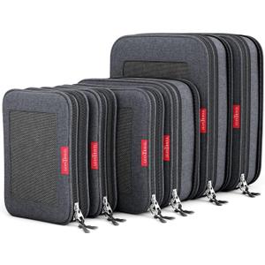 LeanTravel Compression Packing Cubes for Travel Organizers with Double Zipper (6-Pack (2L+2M+2S), Black)